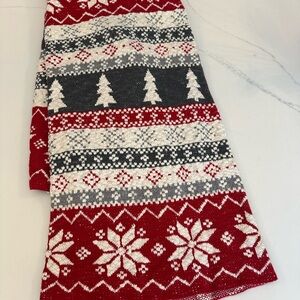 Festive Red and Gray Knit Scarf